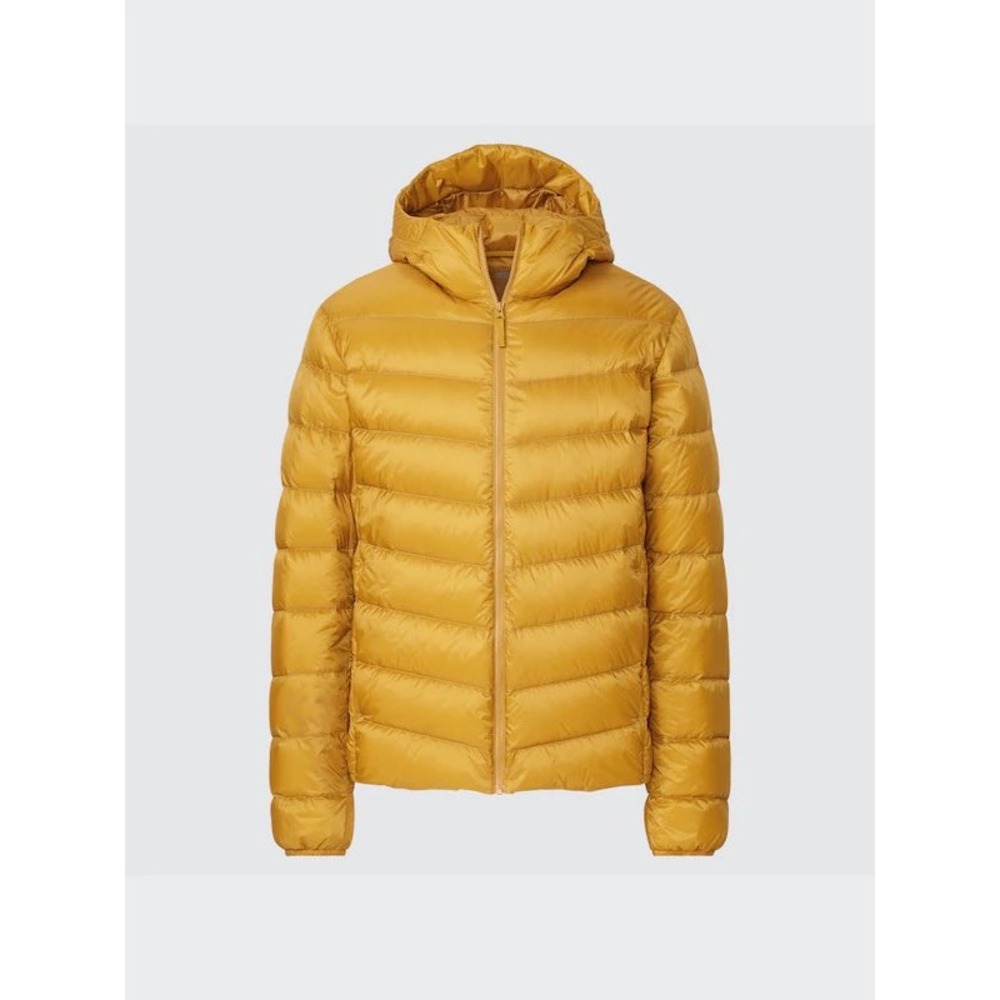 Uniqlo Ultra Light Down Puffer Jacket Mustard Yellow Hooded Coat Womens